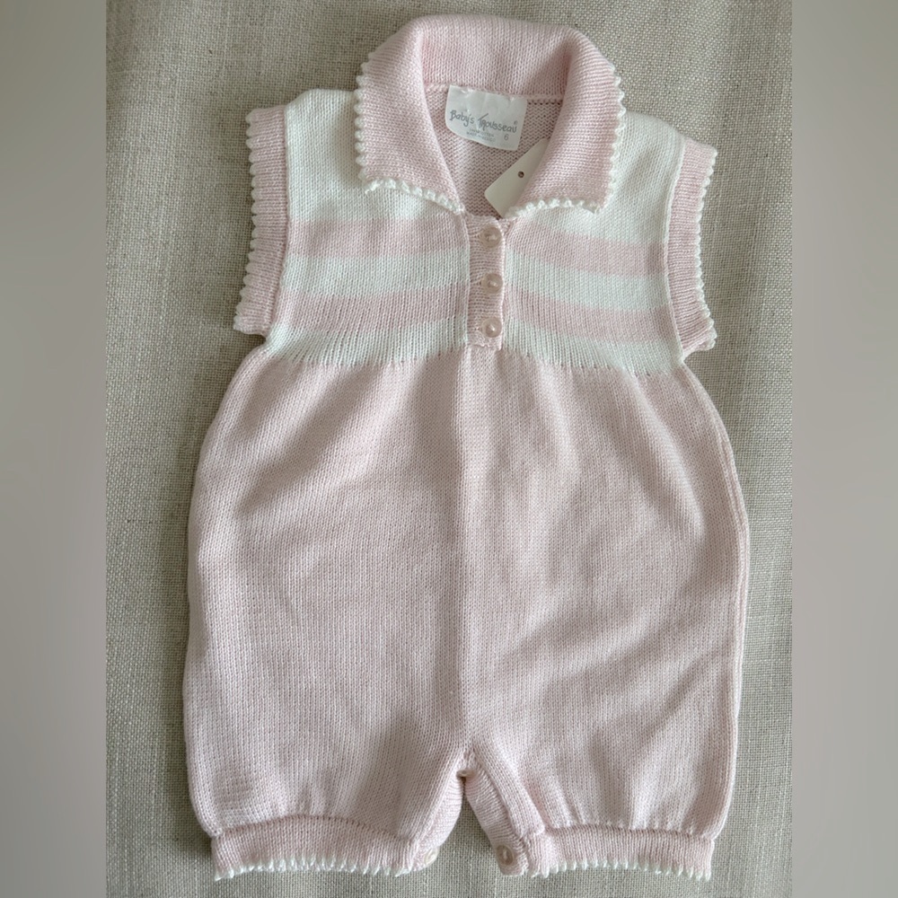 NWT Baby Trousseau pink/white stripe one piece romper